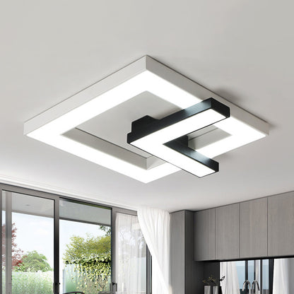 Iron Squared Clock Flush Lighting Simple Black and White LED Ceiling Flush Mount in White/Warm Light, 16.5"/20.5" W Black-White Clearhalo 'Ceiling Lights' 'Close To Ceiling Lights' 'Close to ceiling' 'Flush mount' Lighting' 678776