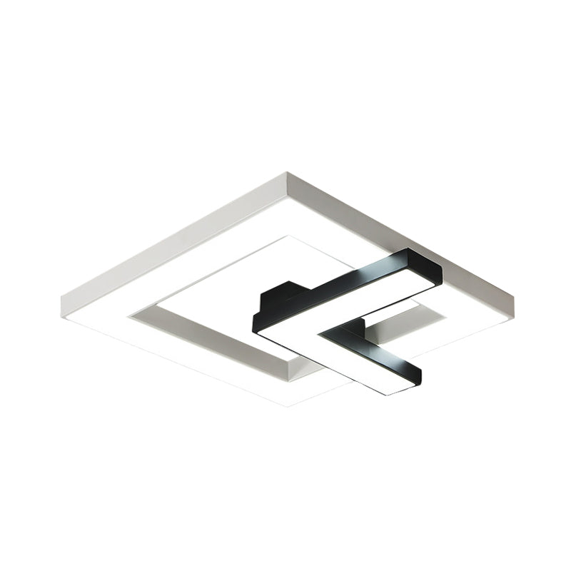 Iron Squared Clock Flush Lighting Simple Black and White LED Ceiling Flush Mount in White/Warm Light, 16.5"/20.5" W