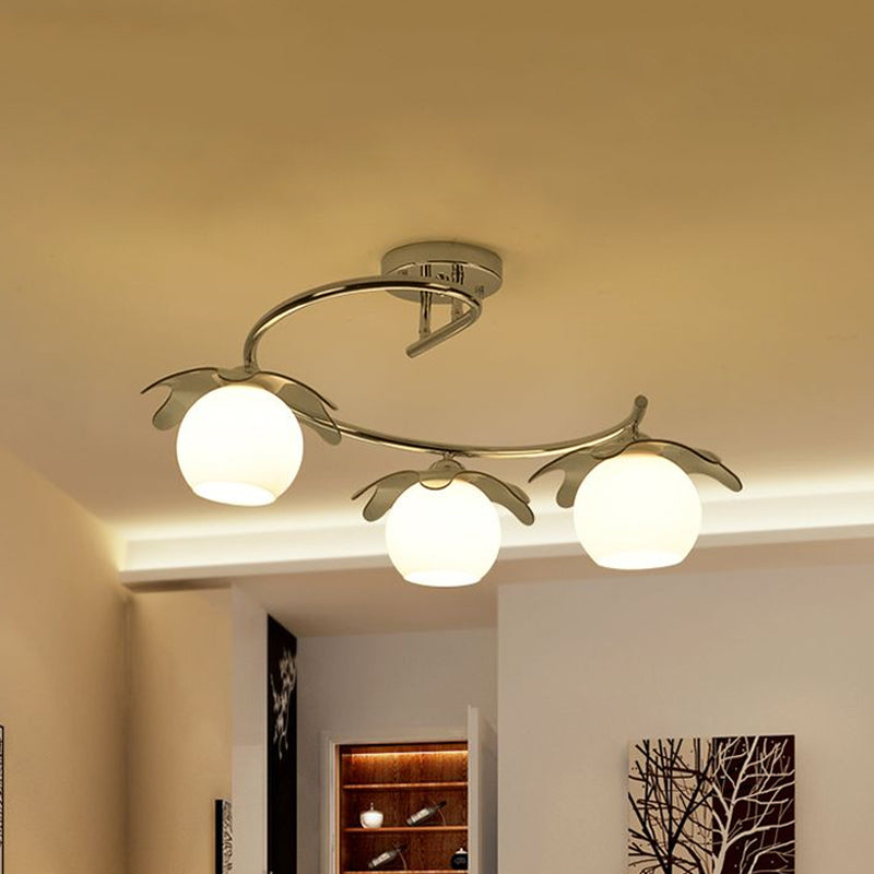 Globe Glass Shade Semi Flush Ceiling Light Modern Chrome Bedroom LED Ceiling Mounted Light Clearhalo 'Ceiling Lights' 'Close To Ceiling Lights' 'Close to ceiling' 'Glass shade' 'Glass' 'Pendant Lights' 'Semi-flushmount' Lighting' 678797