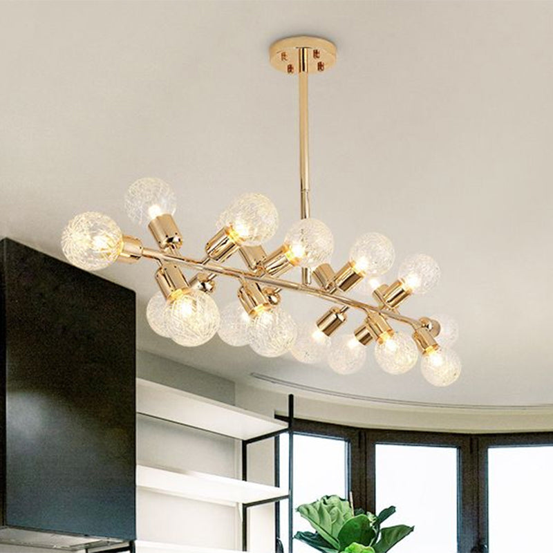 Postmodern Ball Island Pendant Lattice Glass 18-Head Kitchen Ceiling Light in Gold Clearhalo 'Ceiling Lights' 'Chandeliers' 'Glass shade' 'Glass' 'Island Lights' Lighting' 678933
