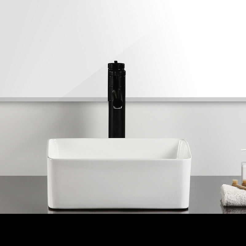 Bathroom Sink Ceramic White Square Black Faucet Bathroom Sink Clearhalo 'Bathroom Remodel & Bathroom Fixtures' 'Bathroom Sinks & Faucet Components' 'Bathroom Sinks' 'bathroom_sink' 'Home Improvement' 'home_improvement' 'home_improvement_bathroom_sink' 6789332
