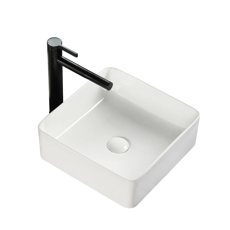 Bathroom Sink Ceramic White Square Black Faucet Bathroom Sink Clearhalo 'Bathroom Remodel & Bathroom Fixtures' 'Bathroom Sinks & Faucet Components' 'Bathroom Sinks' 'bathroom_sink' 'Home Improvement' 'home_improvement' 'home_improvement_bathroom_sink' 6789337