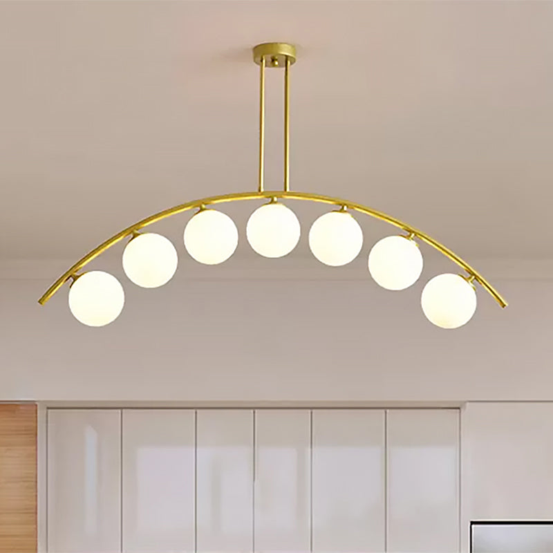 Postmodern 3/5/7-Light Island Pendant with Clear/White Shade Gold Curvy Ceiling Light for Kitchen Clearhalo 'Ceiling Lights' 'Close To Ceiling Lights' 'Glass shade' 'Glass' 'Island Lights' Lighting' 678937