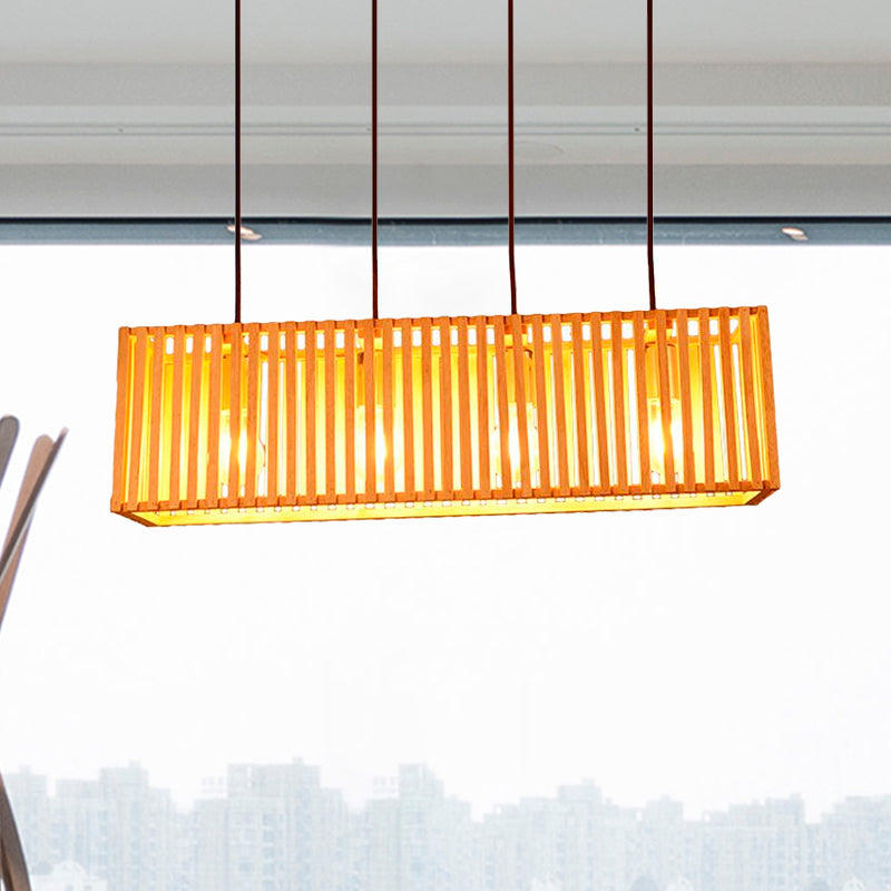 21"/27" Wide Linear Hanging Lighting Modern Style Wood 4 Lights Yellow Island Pendant Light for Dining Room Clearhalo 'Ceiling Lights' 'Island Lights' Lighting' 678950