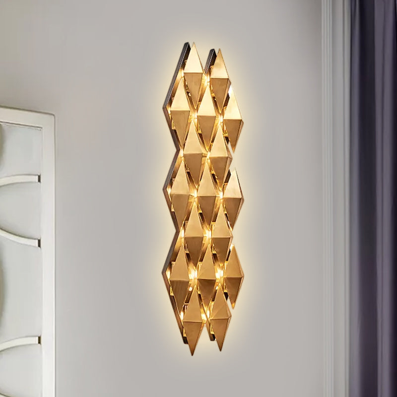 Modern Stylish LED Wall Lamp with Metallic Shade Gold Diamond Sconce Light Fixture in Warm/White Light, 23"/31" Width Clearhalo 'Cast Iron' 'Glass' 'Industrial' 'Modern wall lights' 'Modern' 'Tiffany' 'Traditional wall lights' 'Wall Lamps & Sconces' 'Wall Lights' Lighting' 678966