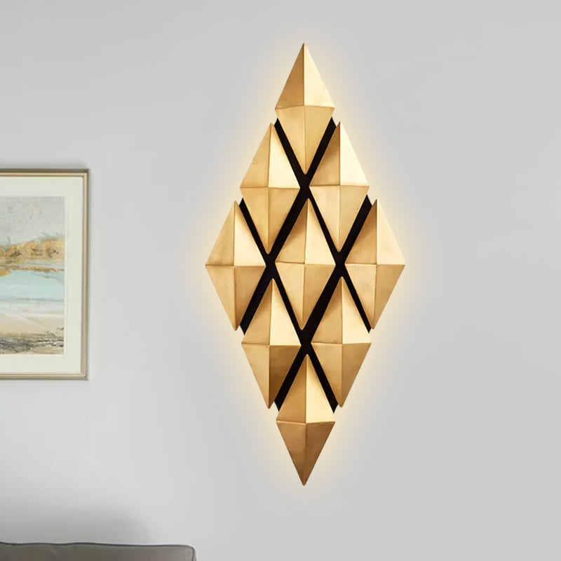 Modern Stylish LED Wall Lamp with Metallic Shade Gold Diamond Sconce Light Fixture in Warm/White Light, 23"/31" Width Clearhalo 'Cast Iron' 'Glass' 'Industrial' 'Modern wall lights' 'Modern' 'Tiffany' 'Traditional wall lights' 'Wall Lamps & Sconces' 'Wall Lights' Lighting' 678967