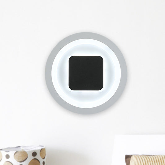 Square and Round Wall Mount Lighting Modernism Metal LED Bedroom Wall Lamp Sconce in Black and White Black-White Clearhalo 'Cast Iron' 'Glass' 'Industrial' 'Modern wall lights' 'Modern' 'Tiffany' 'Traditional wall lights' 'Wall Lamps & Sconces' 'Wall Lights' Lighting' 678970