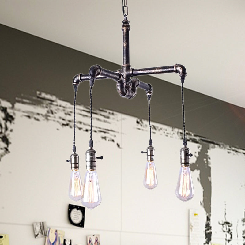 4 Bulbs Water Pipe Ceiling Light Rustic Stylish Antique Bronze/Black Wrought Iron Chandelier Lamp Clearhalo 'Cast Iron' 'Ceiling Lights' 'Chandeliers' 'Industrial Chandeliers' 'Industrial' 'Metal' 'Middle Century Chandeliers' 'Rustic Chandeliers' 'Tiffany' Lighting' 679013