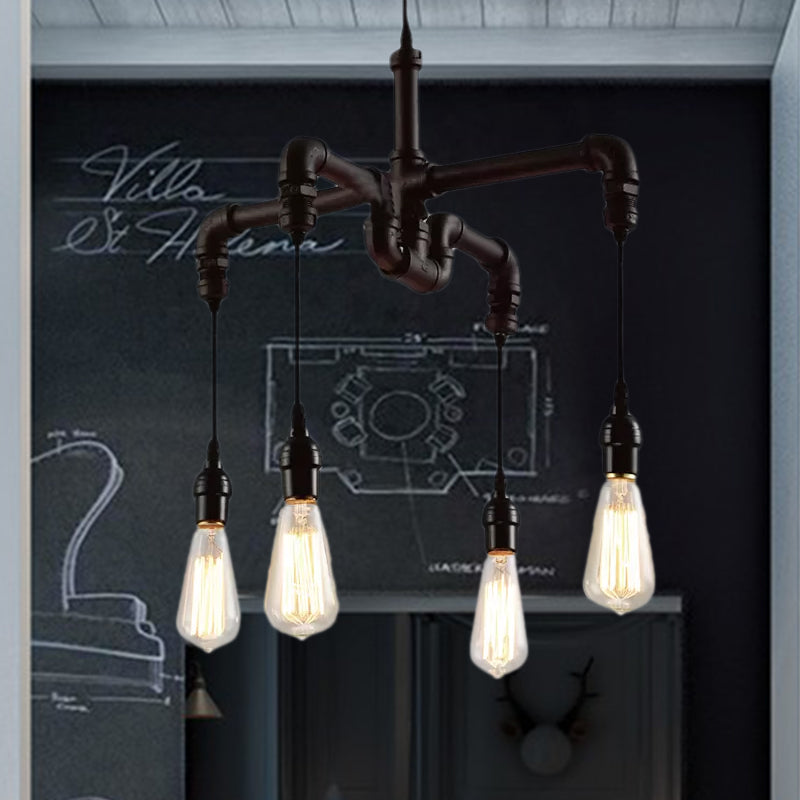 4 Bulbs Water Pipe Ceiling Light Rustic Stylish Antique Bronze/Black Wrought Iron Chandelier Lamp Clearhalo 'Cast Iron' 'Ceiling Lights' 'Chandeliers' 'Industrial Chandeliers' 'Industrial' 'Metal' 'Middle Century Chandeliers' 'Rustic Chandeliers' 'Tiffany' Lighting' 679014