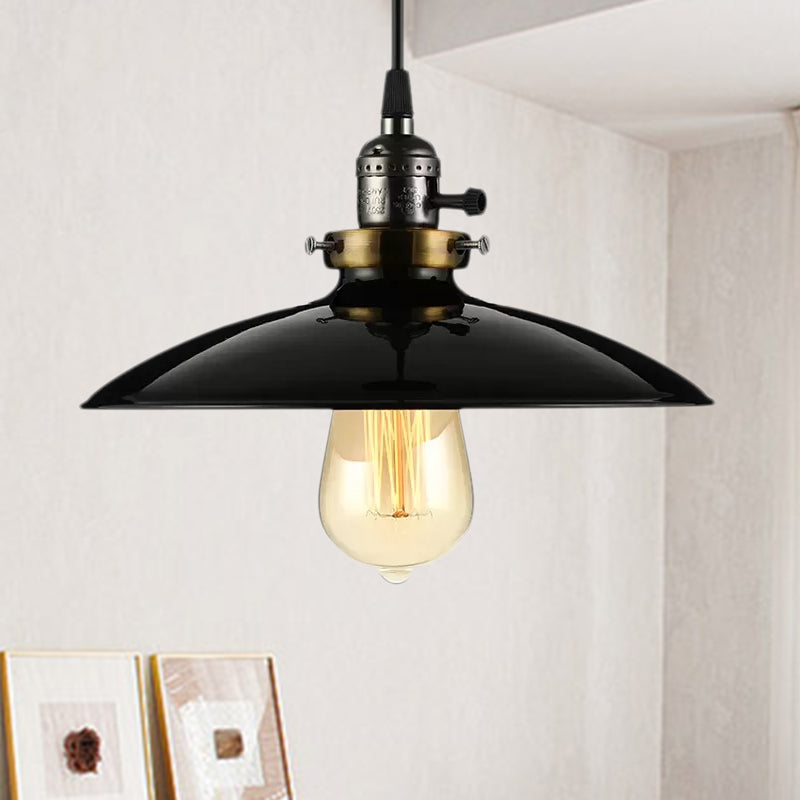 1 Light Pendant Ceiling Light Industrial Style Saucer Metal Hanging Light in Black/White for Living Room Clearhalo 'Art Deco Pendants' 'Black' 'Cast Iron' 'Ceiling Lights' 'Ceramic' 'Crystal' 'Industrial Pendants' 'Industrial' 'Metal' 'Middle Century Pendants' 'Pendant Lights' 'Pendants' 'Rustic Pendants' 'Tiffany' Lighting' 679036