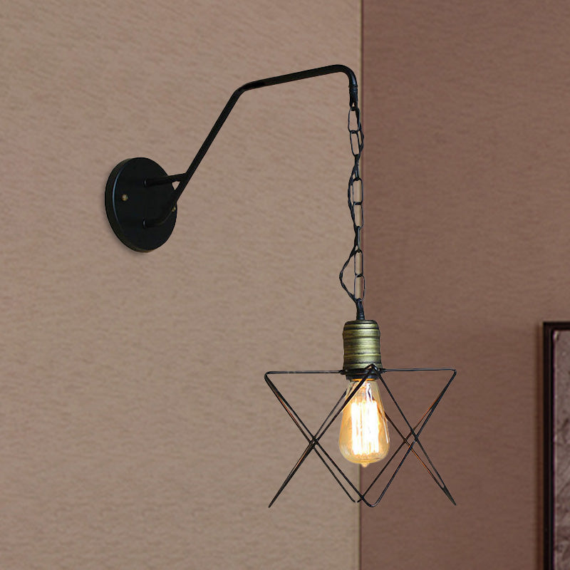 Black Triangle/Globe Cage Sconce Light Fixture Industrial Style Metal 1 Light Coffee Shop Wall Mount Light Clearhalo 'Art deco wall lights' 'Cast Iron' 'Glass' 'Industrial wall lights' 'Industrial' 'Middle century wall lights' 'Modern' 'Rustic wall lights' 'Tiffany' 'Traditional wall lights' 'Wall Lamps & Sconces' 'Wall Lights' Lighting' 679041