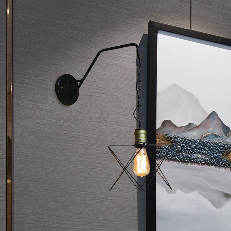 Black Triangle/Globe Cage Sconce Light Fixture Industrial Style Metal 1 Light Coffee Shop Wall Mount Light Clearhalo 'Art deco wall lights' 'Cast Iron' 'Glass' 'Industrial wall lights' 'Industrial' 'Middle century wall lights' 'Modern' 'Rustic wall lights' 'Tiffany' 'Traditional wall lights' 'Wall Lamps & Sconces' 'Wall Lights' Lighting' 679042