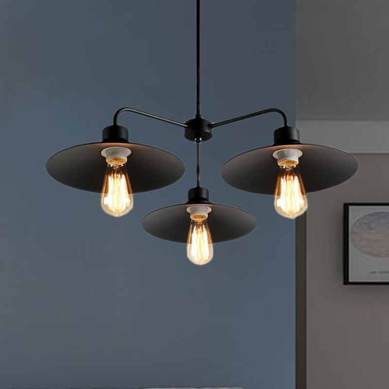 Black 3/5 Lights Chandelier Lighting Vintage Industrial Metallic Round Shade Pendant Light with Hanging Rod Clearhalo 'Cast Iron' 'Ceiling Lights' 'Chandeliers' 'Industrial Chandeliers' 'Industrial' 'Metal' 'Middle Century Chandeliers' 'Rustic Chandeliers' 'Tiffany' Lighting' 679044