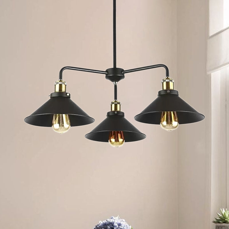 3/4/5 Heads Conical Chandelier Lamp Industrial Style Black Metallic Hanging Light for Dining Table Clearhalo 'Cast Iron' 'Ceiling Lights' 'Chandeliers' 'Industrial Chandeliers' 'Industrial' 'Metal' 'Middle Century Chandeliers' 'Rustic Chandeliers' 'Tiffany' Lighting' 679066