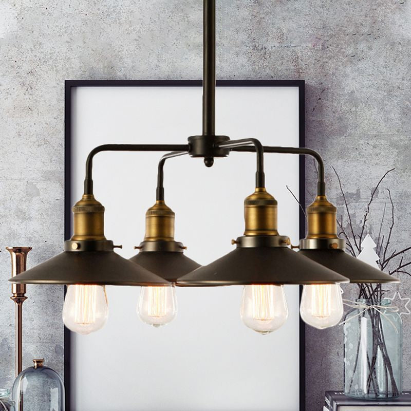 3/4/5 Heads Conical Chandelier Lamp Industrial Style Black Metallic Hanging Light for Dining Table Clearhalo 'Cast Iron' 'Ceiling Lights' 'Chandeliers' 'Industrial Chandeliers' 'Industrial' 'Metal' 'Middle Century Chandeliers' 'Rustic Chandeliers' 'Tiffany' Lighting' 679067