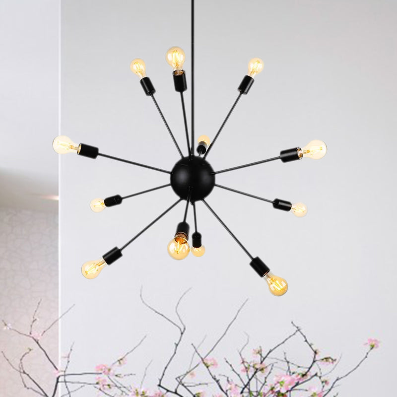 Black 9/12 Lights Chandelier Lighting Retro Industrial Metal Sputnik Pendant Lighting Fixture for Dining Room Clearhalo 'Cast Iron' 'Ceiling Lights' 'Chandeliers' 'Industrial Chandeliers' 'Industrial' 'Metal' 'Middle Century Chandeliers' 'Rustic Chandeliers' 'Tiffany' Lighting' 679076