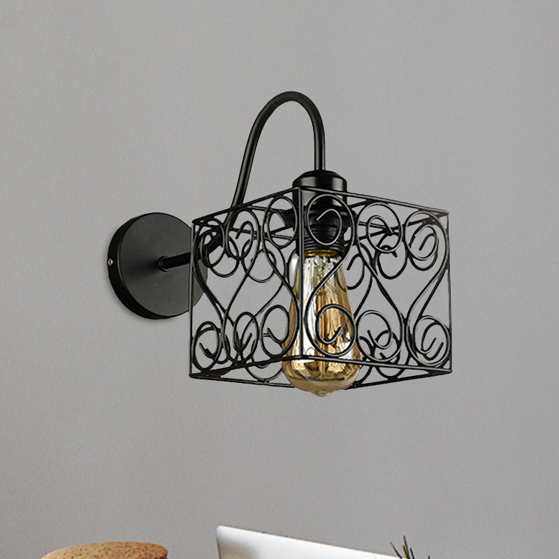 Metal Square/Diamond Cage Wall Lighting Vintage Industrial 1 Head Restaurant Wall Sconce Lighting in Black Clearhalo 'Art deco wall lights' 'Cast Iron' 'Glass' 'Industrial wall lights' 'Industrial' 'Middle century wall lights' 'Modern' 'Rustic wall lights' 'Tiffany' 'Traditional wall lights' 'Wall Lamps & Sconces' 'Wall Lights' Lighting' 679091
