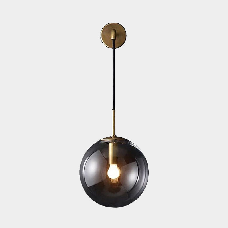 Modern Spherical Wall Lighting Fixture 1 Bulb Smoked Glass Sconce Light in Black/Brass for Living Room, 8"/10" Clearhalo 'Cast Iron' 'Glass' 'Industrial wall lights' 'Industrial' 'Middle century wall lights' 'Modern' 'Tiffany' 'Traditional wall lights' 'Wall Lamps & Sconces' 'Wall Lights' Lighting' 679099