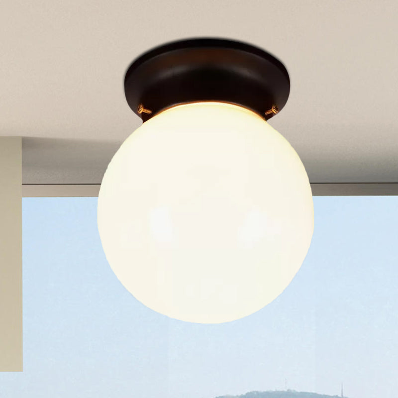One Light Globe Flush Mount Black/Clear Industrial Ribbed/Opal/Prismatic Glass Lighting Fixture, 6"/6.5" Wide Clearhalo 'Ceiling Lights' 'Close To Ceiling Lights' 'Close to ceiling' 'Flush mount' 'Industrial Flush Mount' Lighting' 679100