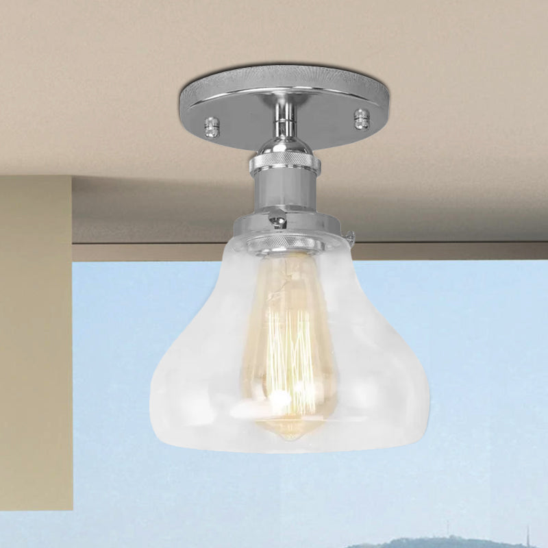 Single Bulb Semi Flush Mount Farmhouse Cone Clear Glass Ceiling Lighting Fixture in Black/Brass/Copper Clearhalo 'Ceiling Lights' 'Close To Ceiling Lights' 'Close to ceiling' 'Glass shade' 'Glass' 'Semi-flushmount' Lighting' 679103