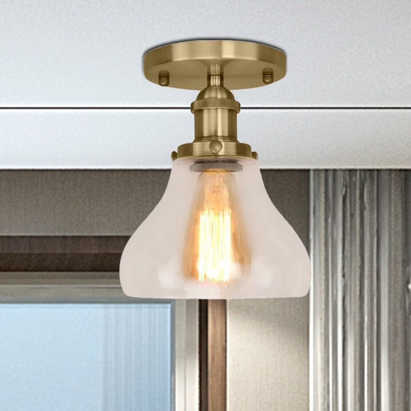 Single Bulb Semi Flush Mount Farmhouse Cone Clear Glass Ceiling Lighting Fixture in Black/Brass/Copper Clearhalo 'Ceiling Lights' 'Close To Ceiling Lights' 'Close to ceiling' 'Glass shade' 'Glass' 'Semi-flushmount' Lighting' 679109