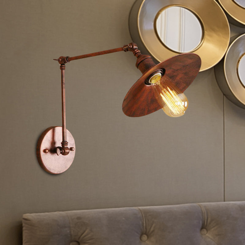 Metal Black/Rust Wall Mount Light Flat Shade 1 Bulb Industrial Style Wall Lamp with Swing Arm Clearhalo 'Art deco wall lights' 'Cast Iron' 'Glass' 'Industrial wall lights' 'Industrial' 'Middle century wall lights' 'Modern' 'Rustic wall lights' 'Tiffany' 'Traditional wall lights' 'Wall Lamps & Sconces' 'Wall Lights' Lighting' 679146