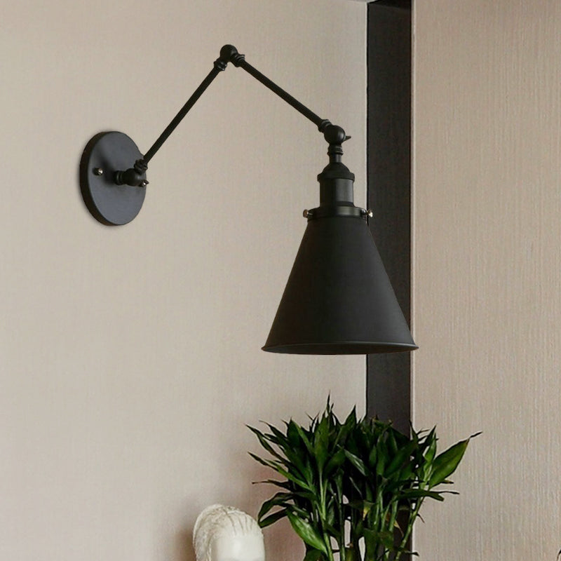 Farmhouse Style Cone Wall Sconce 1 Bulb Iron Wall Lighting Fixture in Black/Rust for Bedroom Clearhalo 'Art deco wall lights' 'Cast Iron' 'Glass' 'Industrial wall lights' 'Industrial' 'Middle century wall lights' 'Modern' 'Rustic wall lights' 'Tiffany' 'Traditional wall lights' 'Wall Lamps & Sconces' 'Wall Lights' Lighting' 679154