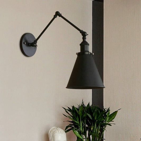 Farmhouse Style Cone Wall Sconce 1 Bulb Iron Wall Lighting Fixture in Black/Rust for Bedroom Clearhalo 'Art deco wall lights' 'Cast Iron' 'Glass' 'Industrial wall lights' 'Industrial' 'Middle century wall lights' 'Modern' 'Rustic wall lights' 'Tiffany' 'Traditional wall lights' 'Wall Lamps & Sconces' 'Wall Lights' Lighting' 679154