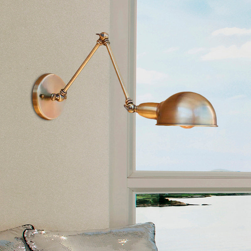 Retro Dome Wall Sconce 1 Bulb Metal Wall Lighting with Swing Arm in Brass/Chrome for Bathroom Clearhalo 'Art deco wall lights' 'Cast Iron' 'Glass' 'Industrial wall lights' 'Industrial' 'Middle century wall lights' 'Modern' 'Rustic wall lights' 'Tiffany' 'Traditional wall lights' 'Wall Lamps & Sconces' 'Wall Lights' Lighting' 679156