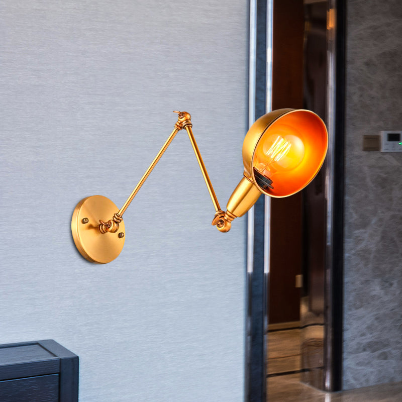Retro Dome Wall Sconce 1 Bulb Metal Wall Lighting with Swing Arm in Brass/Chrome for Bathroom Clearhalo 'Art deco wall lights' 'Cast Iron' 'Glass' 'Industrial wall lights' 'Industrial' 'Middle century wall lights' 'Modern' 'Rustic wall lights' 'Tiffany' 'Traditional wall lights' 'Wall Lamps & Sconces' 'Wall Lights' Lighting' 679157