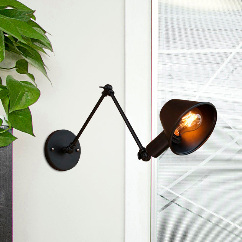 1 Bulb Wall Lighting Vintage Industrial Tapered Shade Metal Wall Sconce Lamp in Black/Rust for Study Room Clearhalo 'Art deco wall lights' 'Cast Iron' 'Glass' 'Industrial wall lights' 'Industrial' 'Middle century wall lights' 'Modern' 'Rustic wall lights' 'Tiffany' 'Traditional wall lights' 'Wall Lamps & Sconces' 'Wall Lights' Lighting' 679159