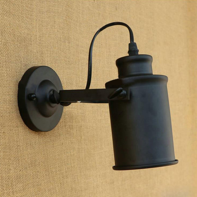 Cylinder Metallic Sconce Lighting Antique Style 1 Light Living Room Wall Mounted Light in Black/Rust Clearhalo 'Art deco wall lights' 'Cast Iron' 'Glass' 'Industrial wall lights' 'Industrial' 'Middle century wall lights' 'Modern' 'Rustic wall lights' 'Tiffany' 'Traditional wall lights' 'Wall Lamps & Sconces' 'Wall Lights' Lighting' 679163