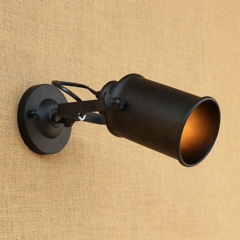 Cylinder Metallic Sconce Lighting Antique Style 1 Light Living Room Wall Mounted Light in Black/Rust Clearhalo 'Art deco wall lights' 'Cast Iron' 'Glass' 'Industrial wall lights' 'Industrial' 'Middle century wall lights' 'Modern' 'Rustic wall lights' 'Tiffany' 'Traditional wall lights' 'Wall Lamps & Sconces' 'Wall Lights' Lighting' 679165
