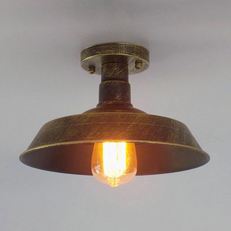 Farmhouse Barn Shade Semi-Flush Mount 1 Head Wrought Iron Ceiling Light Fixture in Aged Silver/Weathered Copper Clearhalo 'Ceiling Lights' 'Close To Ceiling Lights' 'Close to ceiling' 'Flush mount' 'Industrial Flush Mount' Lighting' 679176
