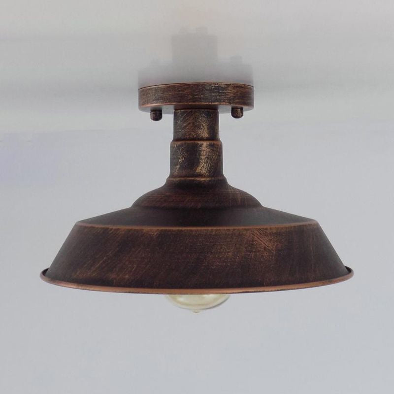 Farmhouse Barn Shade Semi-Flush Mount 1 Head Wrought Iron Ceiling Light Fixture in Aged Silver/Weathered Copper Clearhalo 'Ceiling Lights' 'Close To Ceiling Lights' 'Close to ceiling' 'Flush mount' 'Industrial Flush Mount' Lighting' 679178