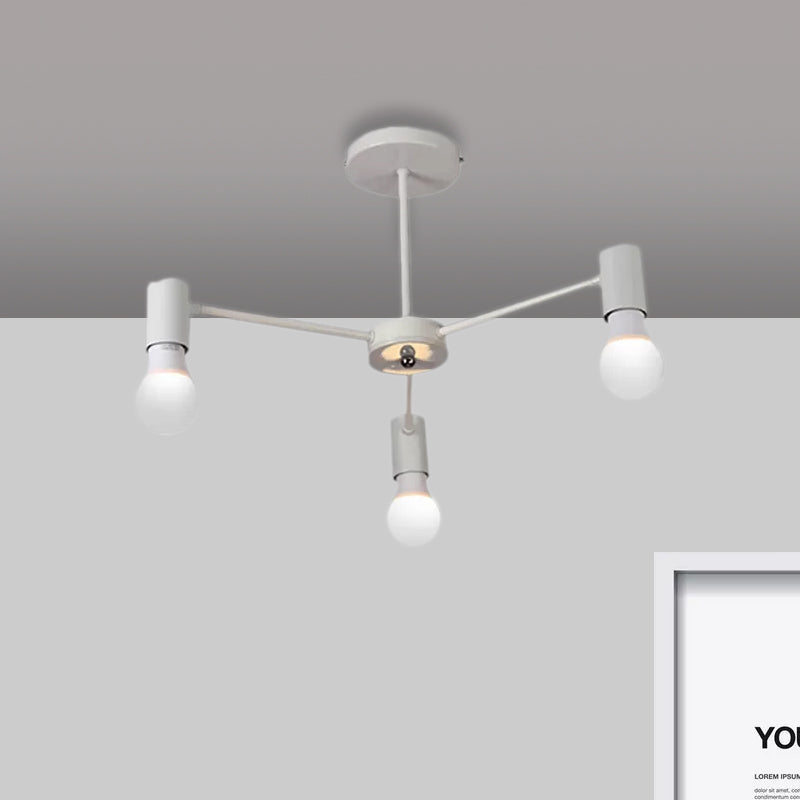 3/5 Heads Semi Flush Light with Open Bulb Metallic Industrial Style Bedroom Ceiling Light Fixture in Black/White Clearhalo 'Ceiling Lights' 'Close To Ceiling Lights' 'Close to ceiling' 'Semi-flushmount' Lighting' 679185