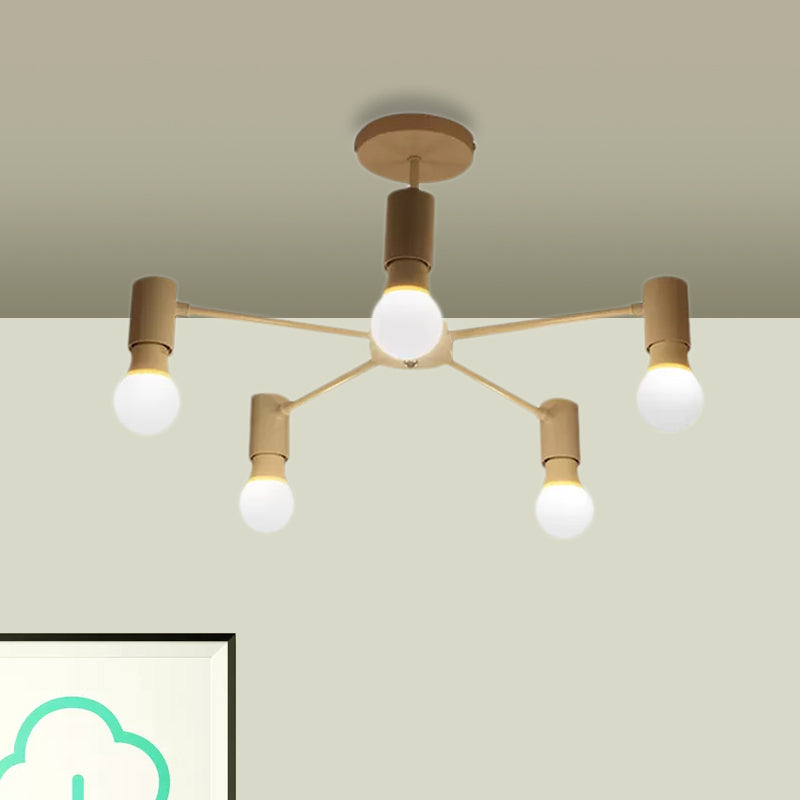 3/5 Heads Semi Flush Light with Open Bulb Metallic Industrial Style Bedroom Ceiling Light Fixture in Black/White Clearhalo 'Ceiling Lights' 'Close To Ceiling Lights' 'Close to ceiling' 'Semi-flushmount' Lighting' 679186