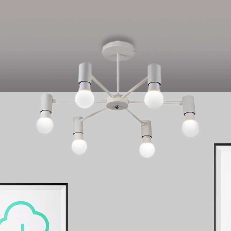 3/5 Heads Semi Flush Light with Open Bulb Metallic Industrial Style Bedroom Ceiling Light Fixture in Black/White Clearhalo 'Ceiling Lights' 'Close To Ceiling Lights' 'Close to ceiling' 'Semi-flushmount' Lighting' 679187