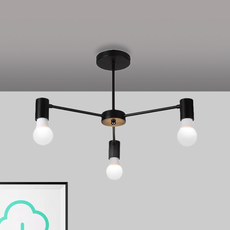 3/5 Heads Semi Flush Light with Open Bulb Metallic Industrial Style Bedroom Ceiling Light Fixture in Black/White Clearhalo 'Ceiling Lights' 'Close To Ceiling Lights' 'Close to ceiling' 'Semi-flushmount' Lighting' 679188