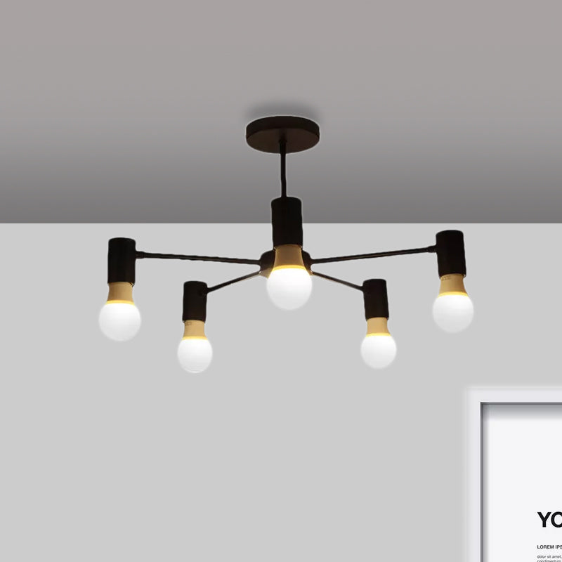 3/5 Heads Semi Flush Light with Open Bulb Metallic Industrial Style Bedroom Ceiling Light Fixture in Black/White Clearhalo 'Ceiling Lights' 'Close To Ceiling Lights' 'Close to ceiling' 'Semi-flushmount' Lighting' 679189
