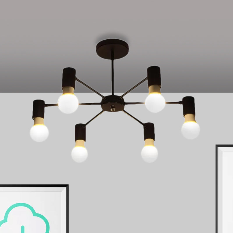 3/5 Heads Semi Flush Light with Open Bulb Metallic Industrial Style Bedroom Ceiling Light Fixture in Black/White Clearhalo 'Ceiling Lights' 'Close To Ceiling Lights' 'Close to ceiling' 'Semi-flushmount' Lighting' 679190