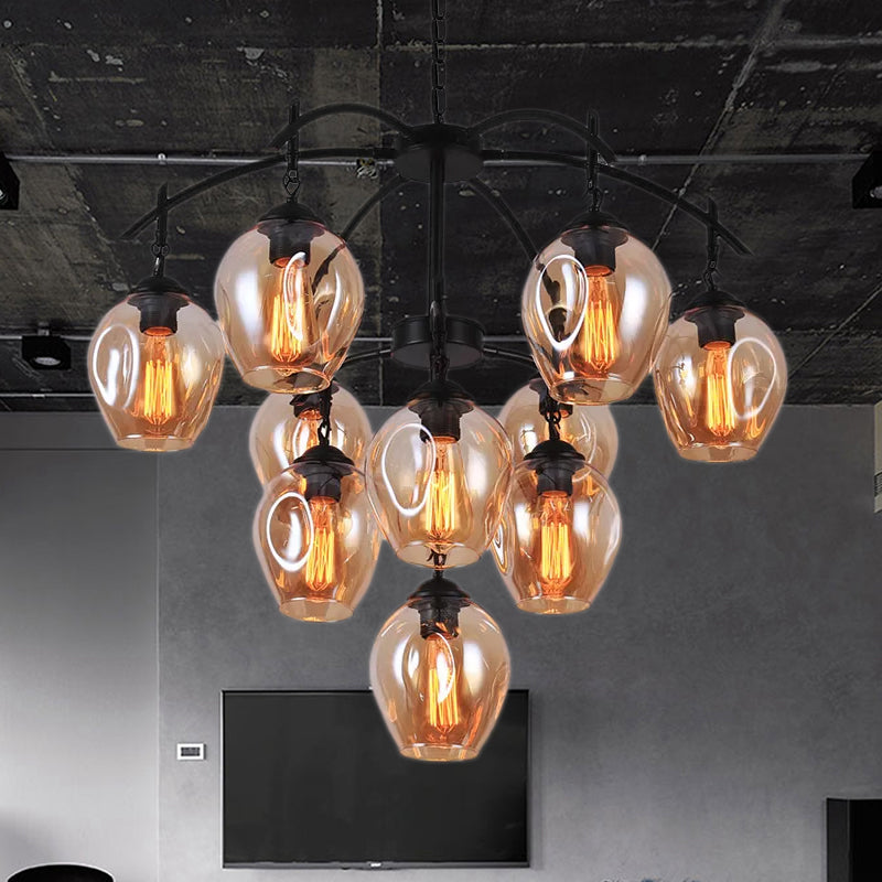 Multi Light Dimpled Glass Pendant Chandelier Industrial Amber Bubble Shade Living Room Hanging Ceiling Fixture Clearhalo 'Cast Iron' 'Ceiling Lights' 'Chandeliers' 'Industrial Chandeliers' 'Industrial' 'Metal' 'Middle Century Chandeliers' 'Rustic Chandeliers' 'Tiffany' Lighting' 679200