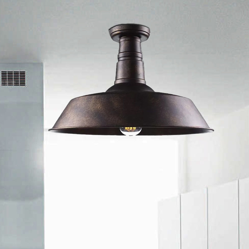 10"/14"/18" Dia Barn Dining Room Ceiling Light Fixture Vintage Style Iron 1 Light Black/White Semi Flush Ceiling Light Clearhalo 'Ceiling Lights' 'Close To Ceiling Lights' 'Close to ceiling' 'Flush mount' 'Industrial Flush Mount' Lighting' 679270