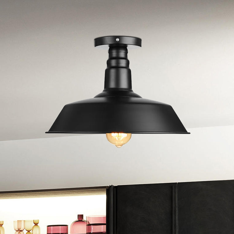 10"/14"/18" Dia Barn Dining Room Ceiling Light Fixture Vintage Style Iron 1 Light Black/White Semi Flush Ceiling Light Clearhalo 'Ceiling Lights' 'Close To Ceiling Lights' 'Close to ceiling' 'Flush mount' 'Industrial Flush Mount' Lighting' 679271