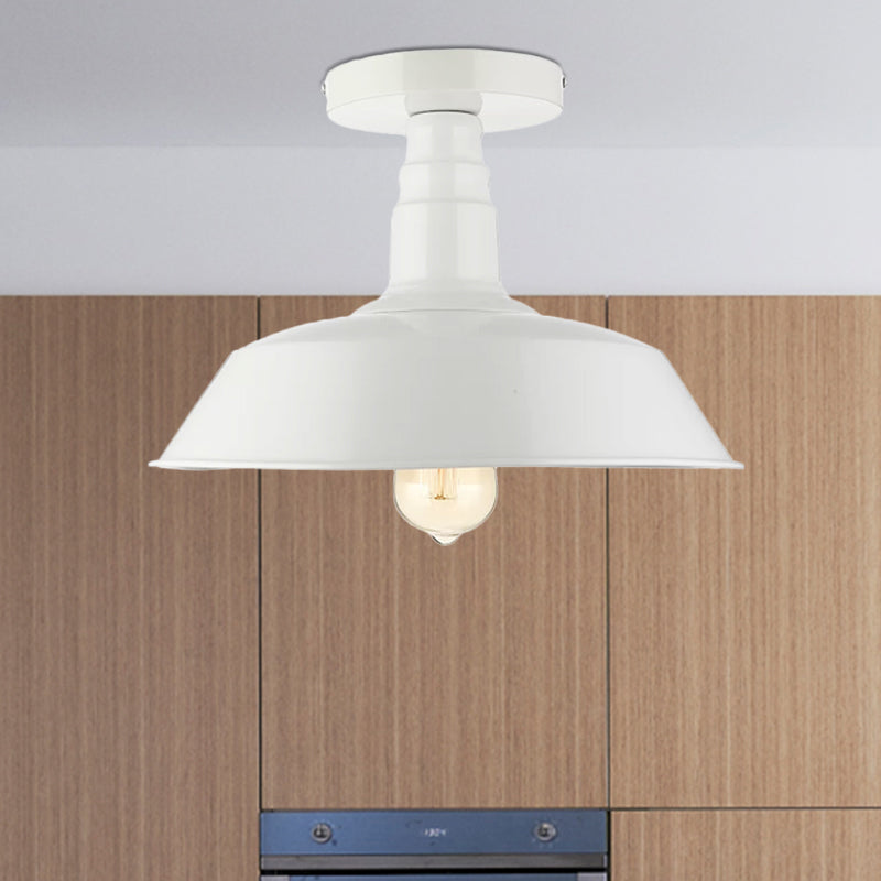 10"/14"/18" Dia Barn Dining Room Ceiling Light Fixture Vintage Style Iron 1 Light Black/White Semi Flush Ceiling Light Clearhalo 'Ceiling Lights' 'Close To Ceiling Lights' 'Close to ceiling' 'Flush mount' 'Industrial Flush Mount' Lighting' 679272