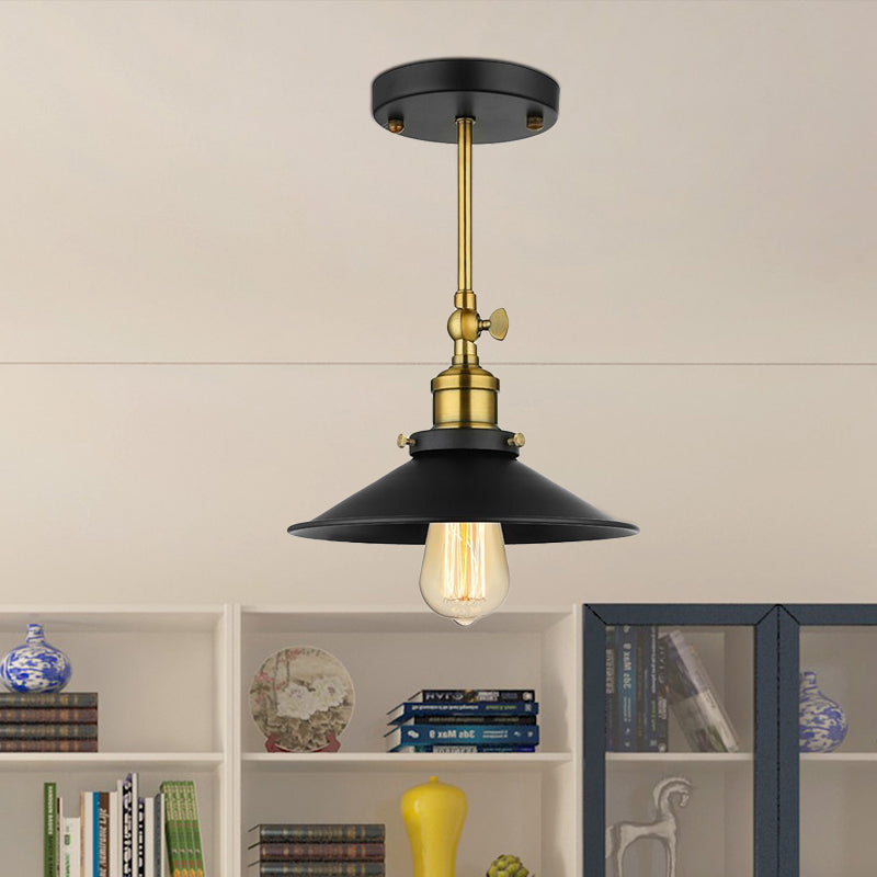 1 Bulb Conical Ceiling Lighting Vintage Stylish Black Metallic Semi Flush Ceiling Light for Dining Room Clearhalo 'Ceiling Lights' 'Close To Ceiling Lights' 'Close to ceiling' 'Semi-flushmount' Lighting' 679274