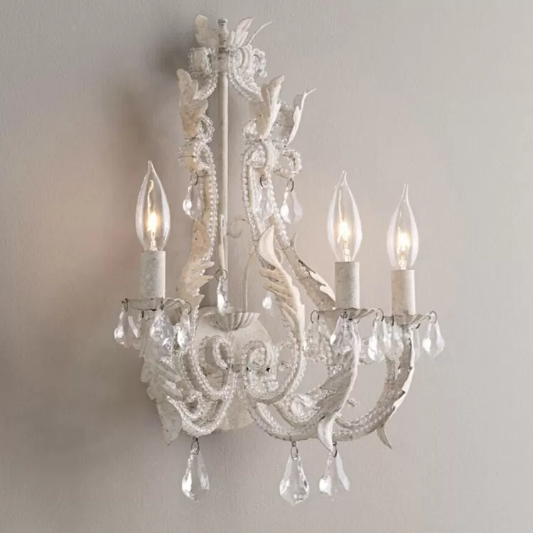Metallic Candle Shaped Wall Sconce Living Room 3 Lights Kids Wall Light with Crystal White Clearhalo 'Wall Lamps & Sconces' 'Wall Lights' Lighting' 67928