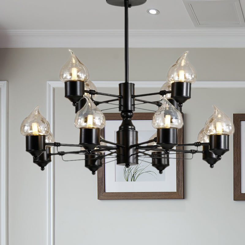 Candle Clear Glass Light Chandelier Vintage 3/6/8-Light Bedroom Pendant Lighting in Black Clearhalo 'Ceiling Lights' 'Chandeliers' 'Glass shade' 'Glass' 'Industrial Chandeliers' 'Industrial' 'Middle Century Chandeliers' 'Pendant Lights' 'Tiffany' Lighting' 679299