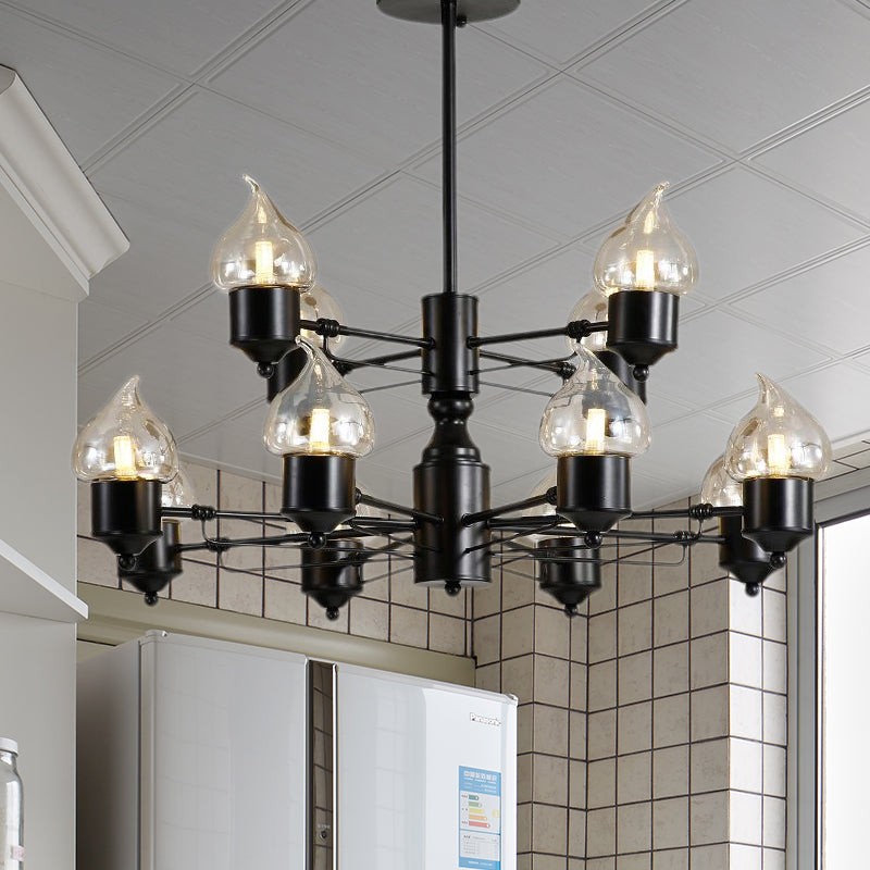 Candle Clear Glass Light Chandelier Vintage 3/6/8-Light Bedroom Pendant Lighting in Black Clearhalo 'Ceiling Lights' 'Chandeliers' 'Glass shade' 'Glass' 'Industrial Chandeliers' 'Industrial' 'Middle Century Chandeliers' 'Pendant Lights' 'Tiffany' Lighting' 679300