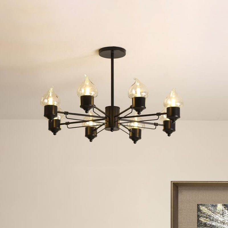 Candle Clear Glass Light Chandelier Vintage 3/6/8-Light Bedroom Pendant Lighting in Black Clearhalo 'Ceiling Lights' 'Chandeliers' 'Glass shade' 'Glass' 'Industrial Chandeliers' 'Industrial' 'Middle Century Chandeliers' 'Pendant Lights' 'Tiffany' Lighting' 679301